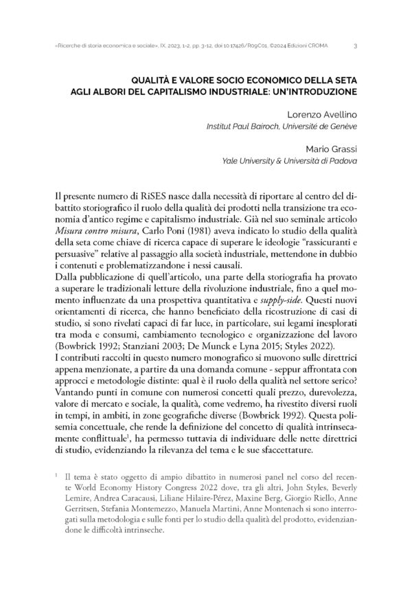 Qualità e valore socioeconomico della seta agli albori del capitalismo industriale. Un’introduzione