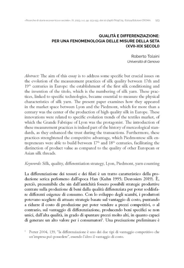 Qualità e differenziazione: per una fenomenologia delle misure della seta (XVII-XIX secoli)