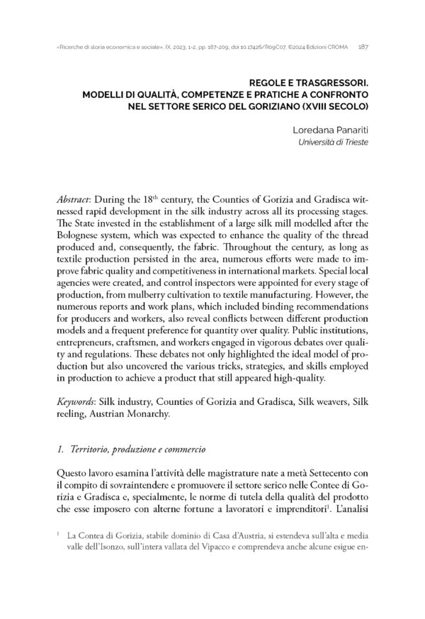 Regole e trasgressori. Modelli di qualità, competenze e pratiche a confronto nel settore serico del goriziano (XVIII secolo)